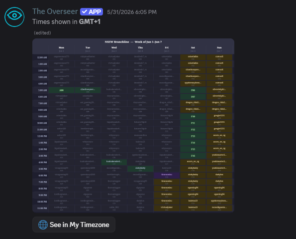 Raid train weekly schedule embed